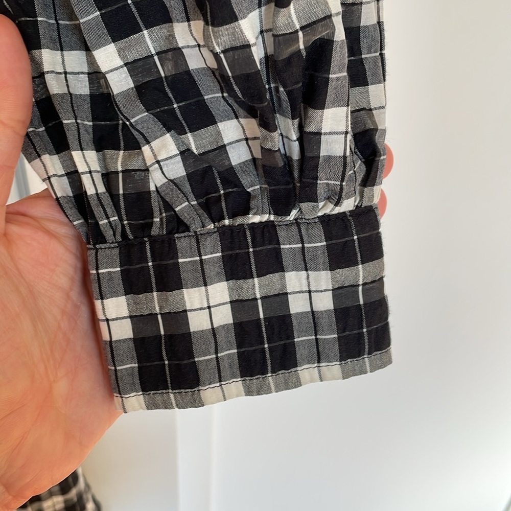 Ganni Long Sleeve Check Seersucker Wrap Dress - Picture 7 of 8